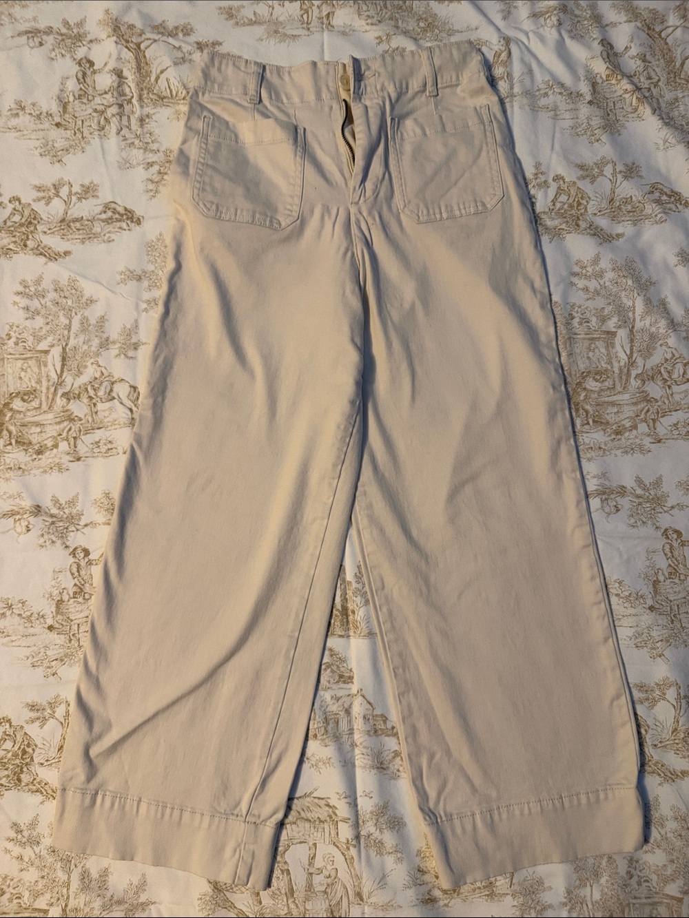 Wide Leg Cropped Cotton Pants in Light Beige - Picture 1 of 4
